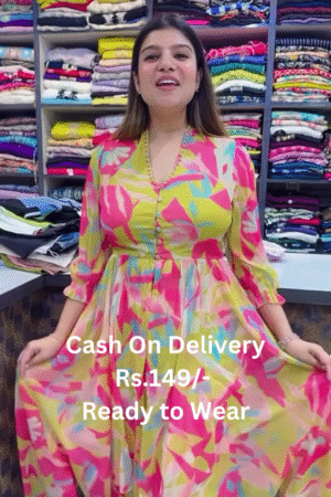 Multi Color Chinon Silk Digital Printed Gown Dress
