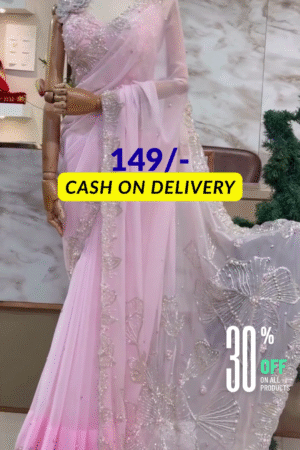 🌺Blush Grace – Baby Pink Organza Saree with Contrast Blouse
