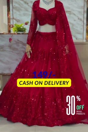 👑Scarlet Glam – Red Party Wear Lehenga